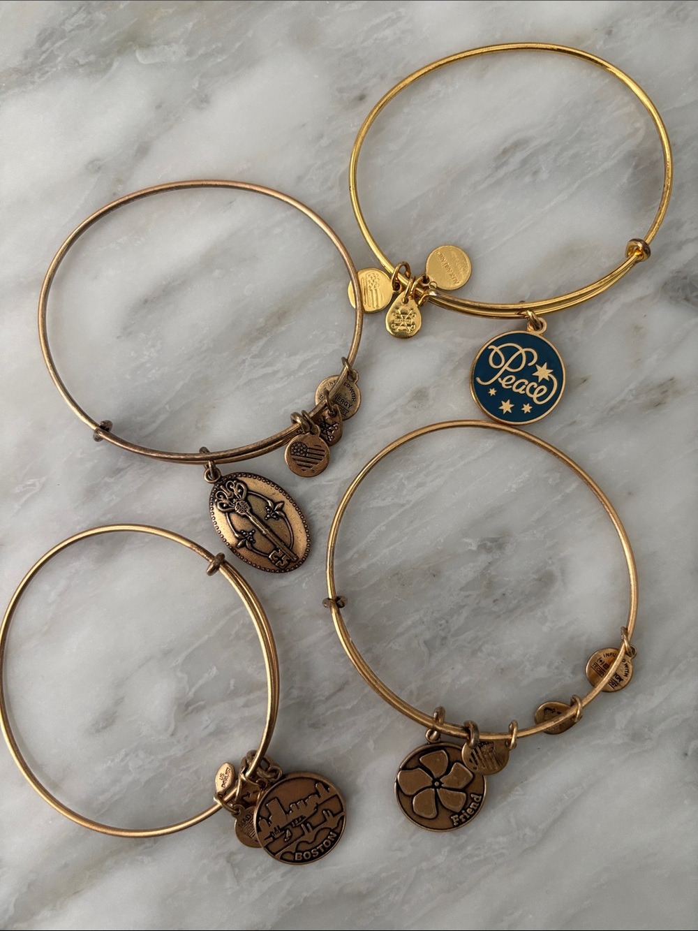 Alex and Ani Gold Charm Bangle Bracelets - lot of 4 bracelets
